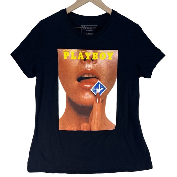 PLAYBOY Other - PLAYBOY Black Short Sleeve Finger Lips Stamp Printed Graphic Unisex Tshirt Med